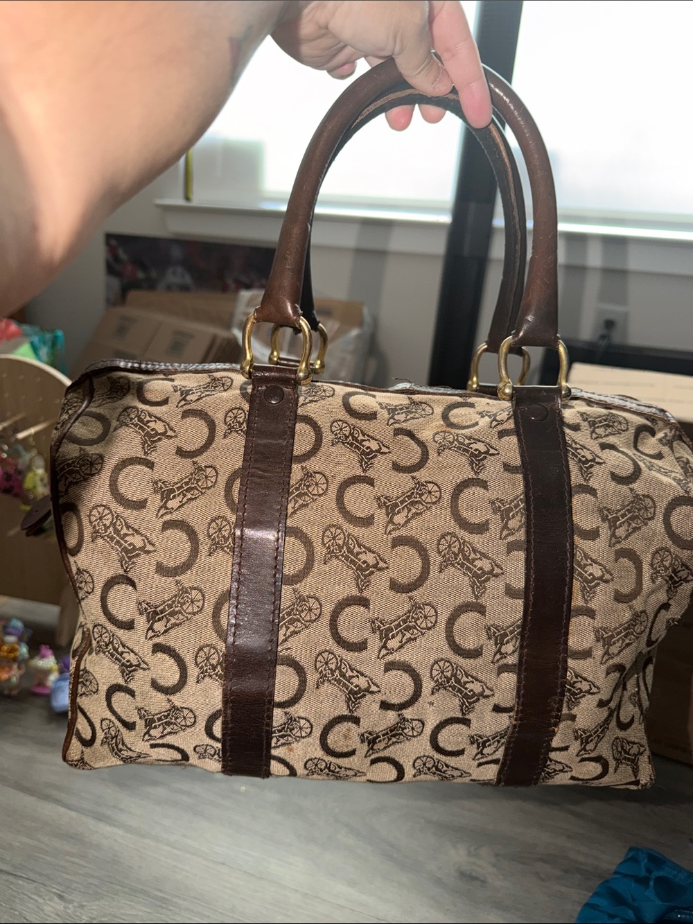 Celine Macadam Boston Bag Vintage Horse Carriage Print Handbag Vintage